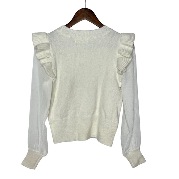 NWT Anthropologie White Ruffled Knit Puff Sleeve Sweater xs - Picture 5 of 14